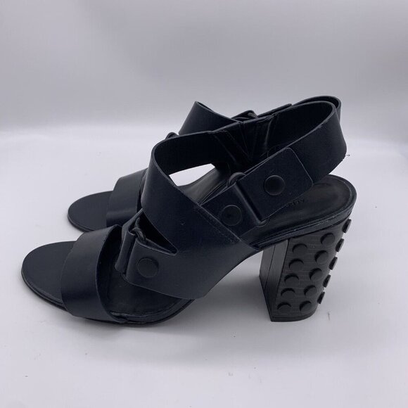 All Saints Leather East Heel Sandals Block Heel Shoes Strap Navy 41 Women’s 11 - Picture 7 of 15